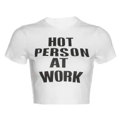 Women's Retro Fashion Alphabet Print Short T-shirt - White - View 1