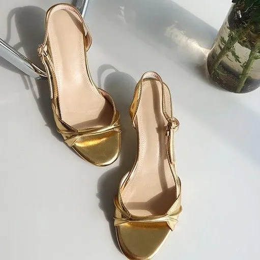 Gold Medium Heel Vintage Sandals Gold - Shop at LoveMi