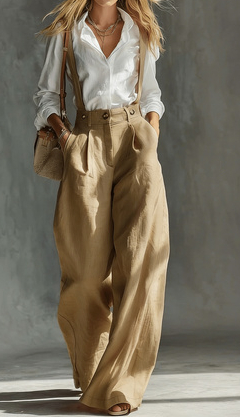 Versatile Solid-color Wide-leg Trousers Suspender Pants