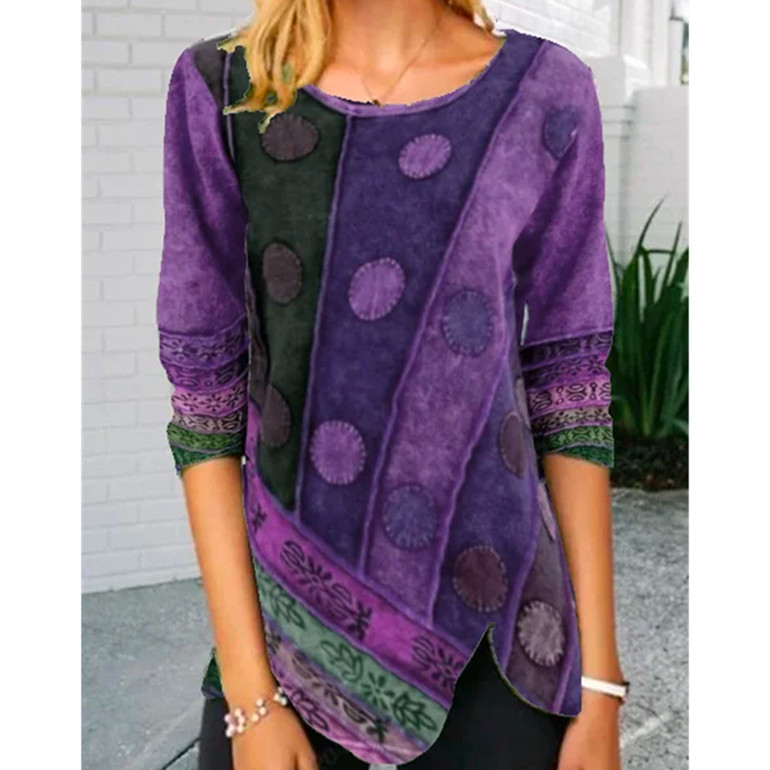 Title 2, Ladies Stitching Printed Multicolor Long-sleeve...