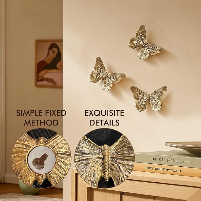 3D Butterfly Wall Decor Set Of 3 Resin Antique Copper Decorations For Living Room Bedroom Bathroom Gallery Walls 2