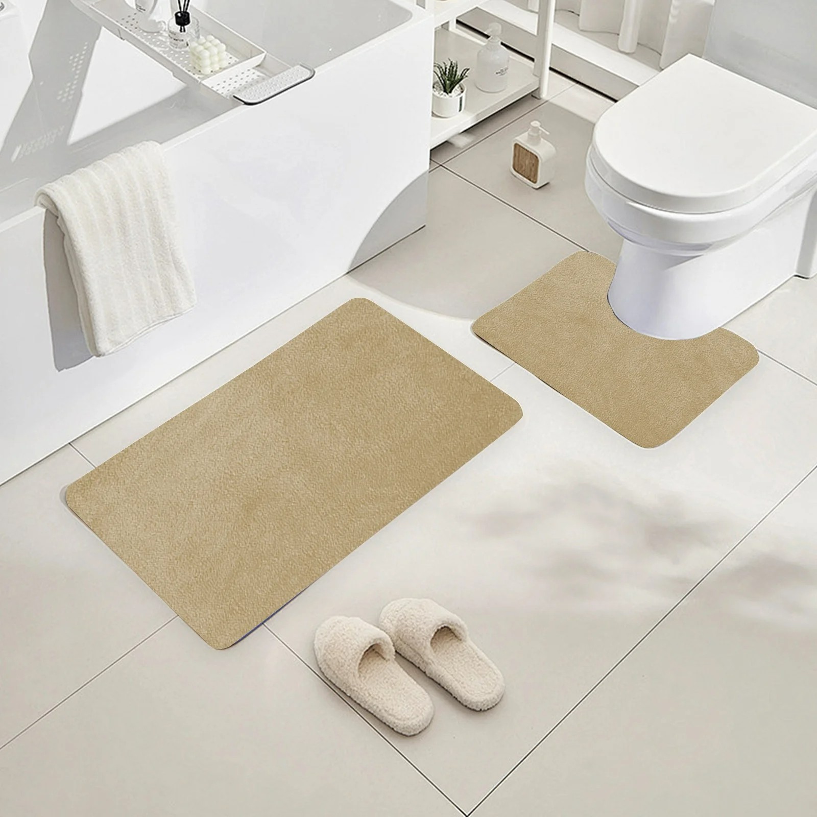 Two-piece Solid Color Bathroom Mat Set With Non-slip Backing - Ultra-absorbent Surface For Bathroom And Powder Room - Comfortable, Machine-washable Mat