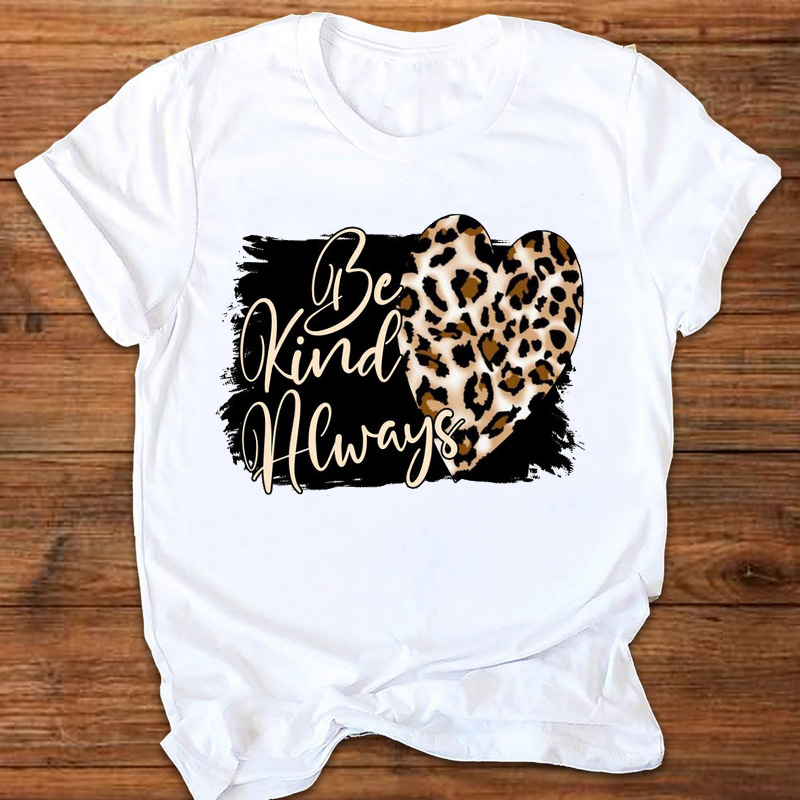 Title 2, Summer New Leopard Love Printed T-shirt Womens...