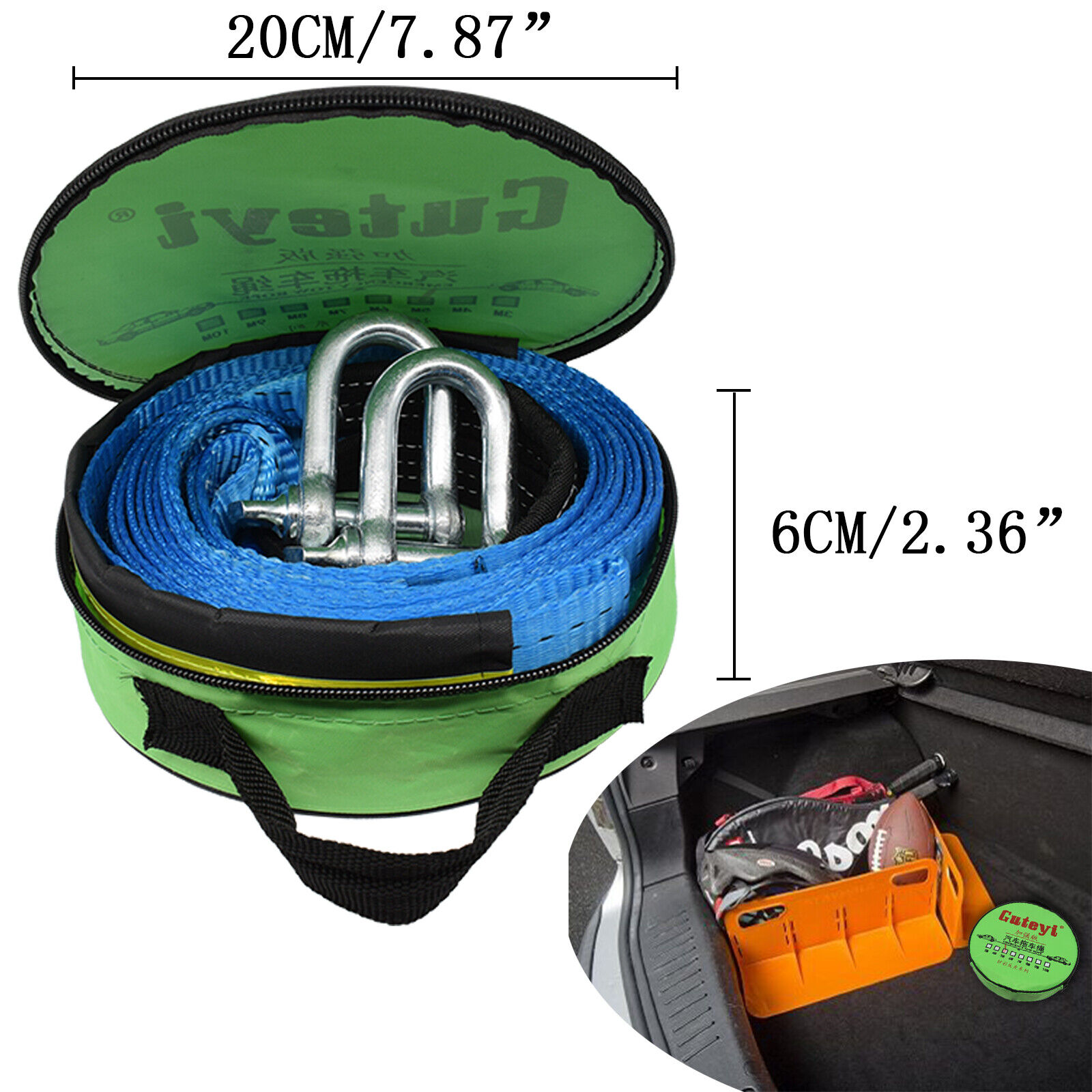 8T 16' 5M Abschleppseil Hochleistungs-Abschleppzugseil Straenbergungsseil Zwei SchkelKette