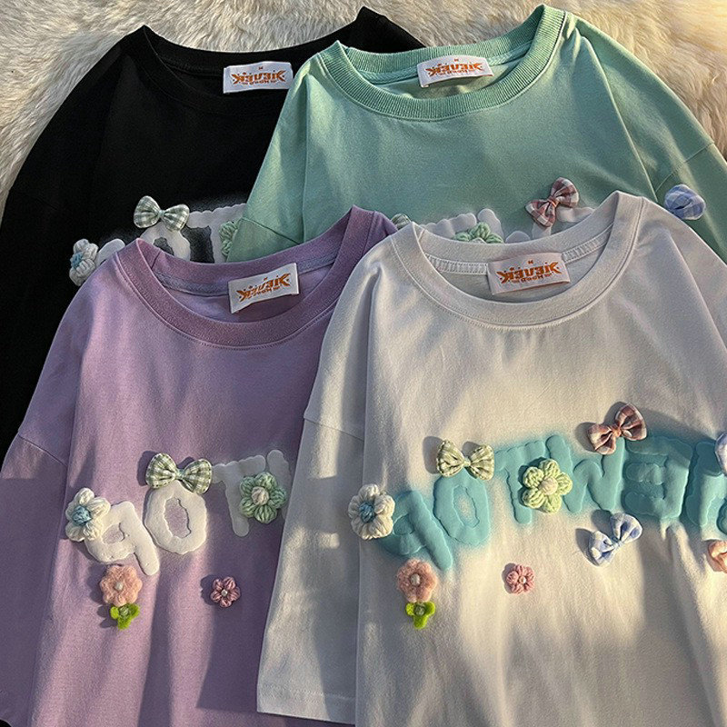 Japanese Lovely Sweet Sister Milk Flower Foaming Short Sleeve