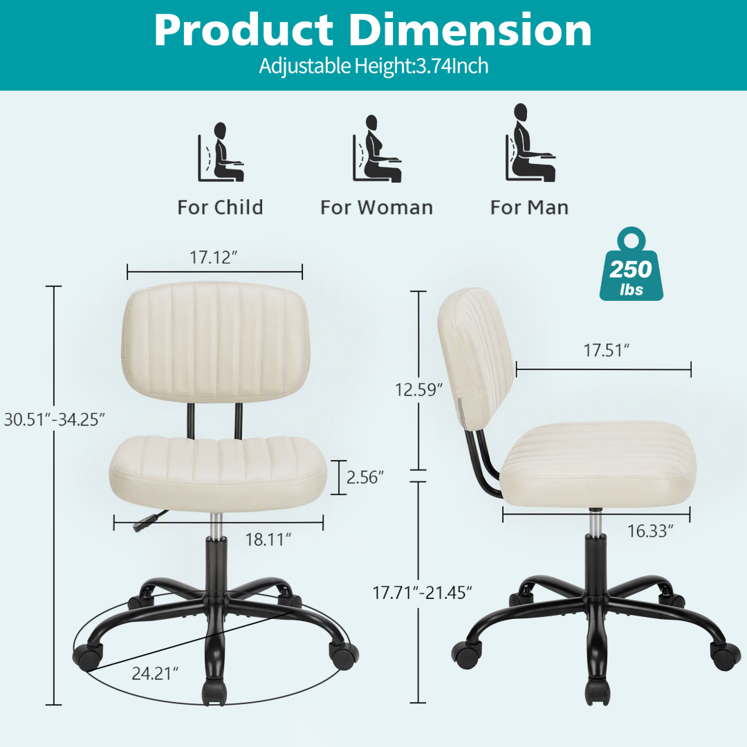 Adjustable Height 360degrees Rolling Swivel Computer Task Chair Without Arm image 35