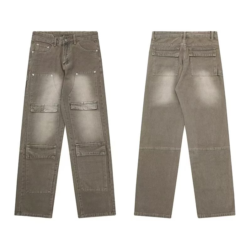 Title 1, Jeans Masculina Casual Vintage com Múltiplos Bo...