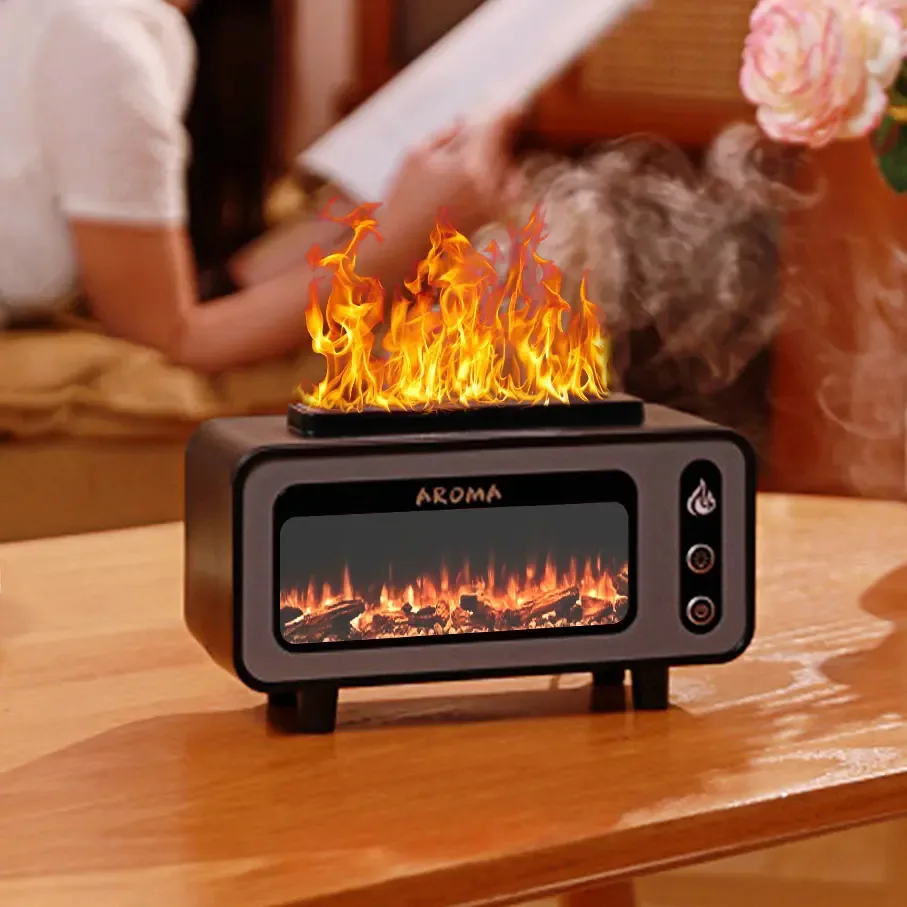 New Design Ultrasonic Flame Humidifier 200ml Simulated Fireplace 3D