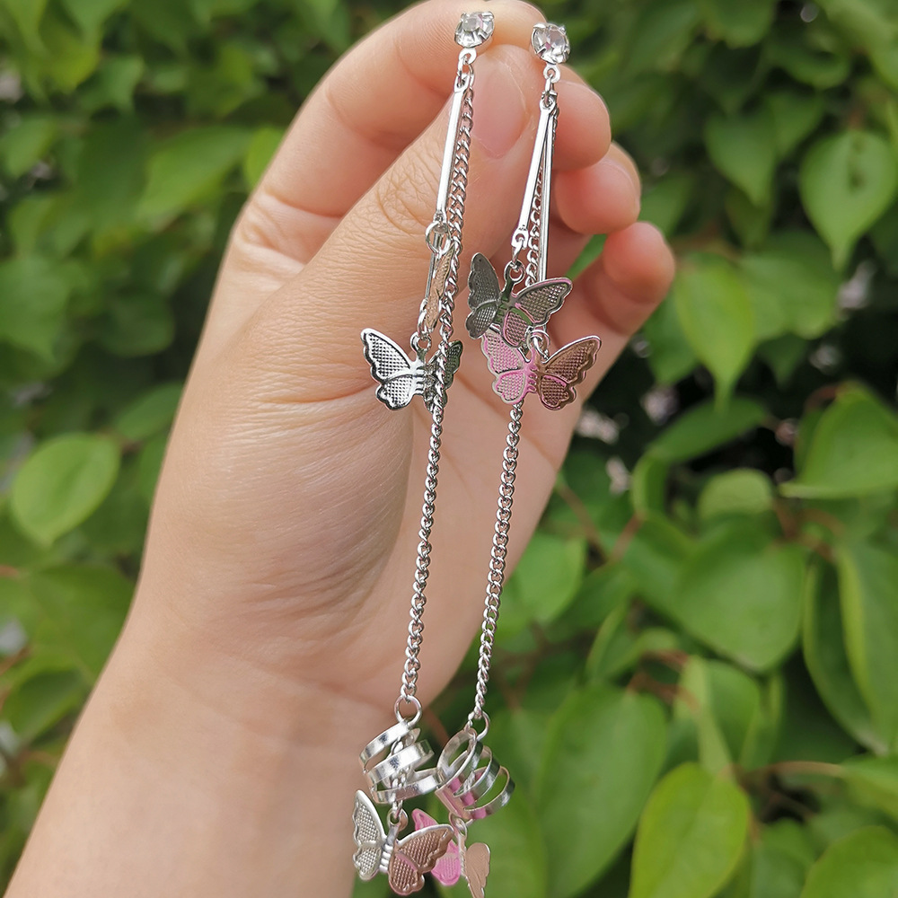 Frosty Wind Earrings Vintage Metal Butterfly Diamond Tassel Earrings Earrings