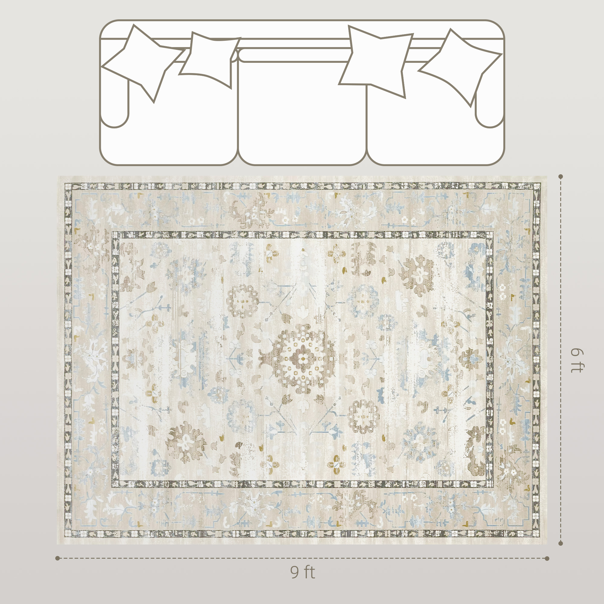 6x9 Area Rug, Indoor Boho Machine Washable Carpet For Living Room, Bedroom, Dining Room, Kitchen, Blue Blue - Shop at LoveMi