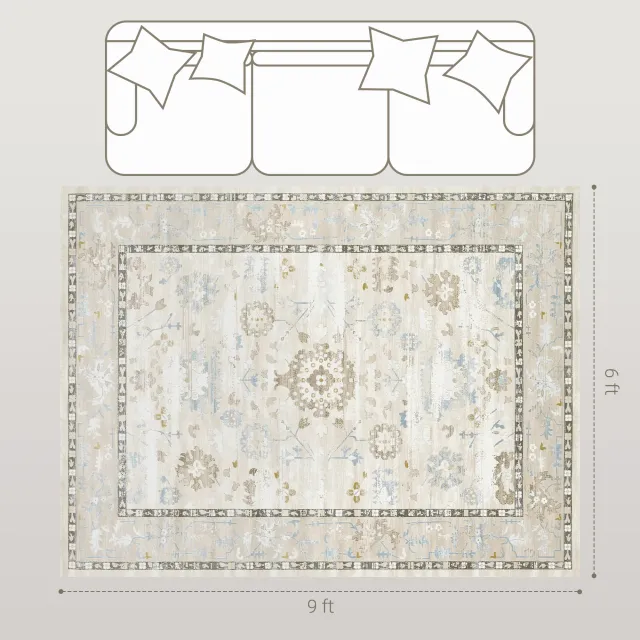 6x9 Area Rug, Indoor Boho Machine Washable Carpet For Living Room, Bedroom, Dining Room, Kitchen, Blue Blue - Shop at LoveMi