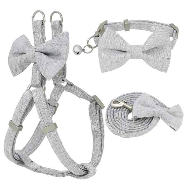 Dog Harness Leash Collar Set Adjustable Soft Cute Bow Grey 3Pieces Set - Shop at LoveMi