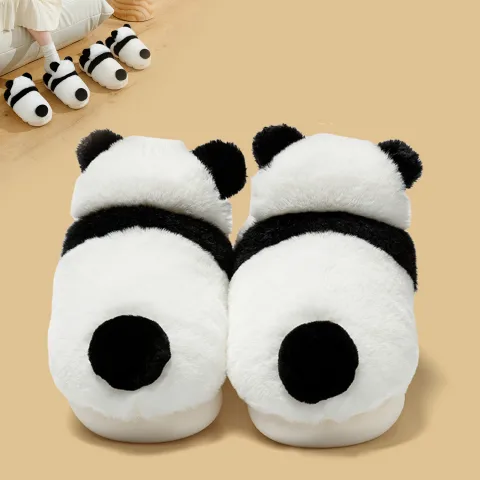 Cute Panda Shoes Winter Plush Slippers Women Warm Cartoon