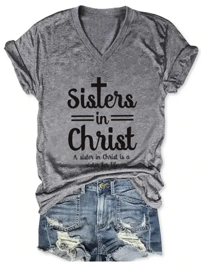 Women's Digital Printed Cotton like V neck T Shirt Grey - Shop at LoveMi