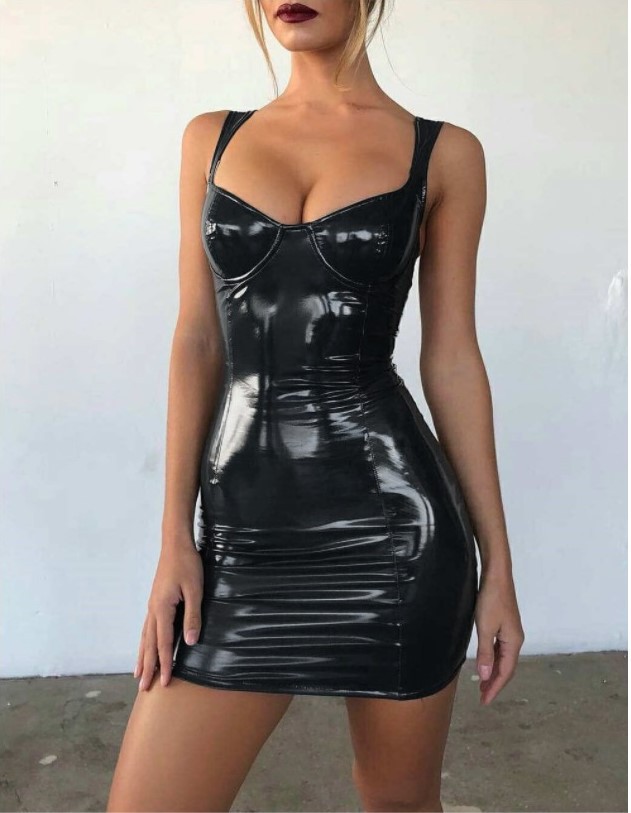 Sexy Glossy Wrapped Chest Sling Waist Dress Black - Shop at LoveMi