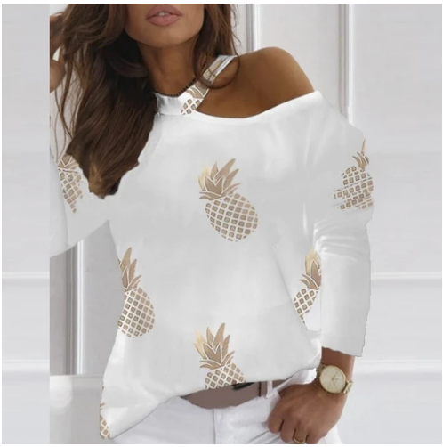 Leaky Shoulder Floral Print Gradient Top