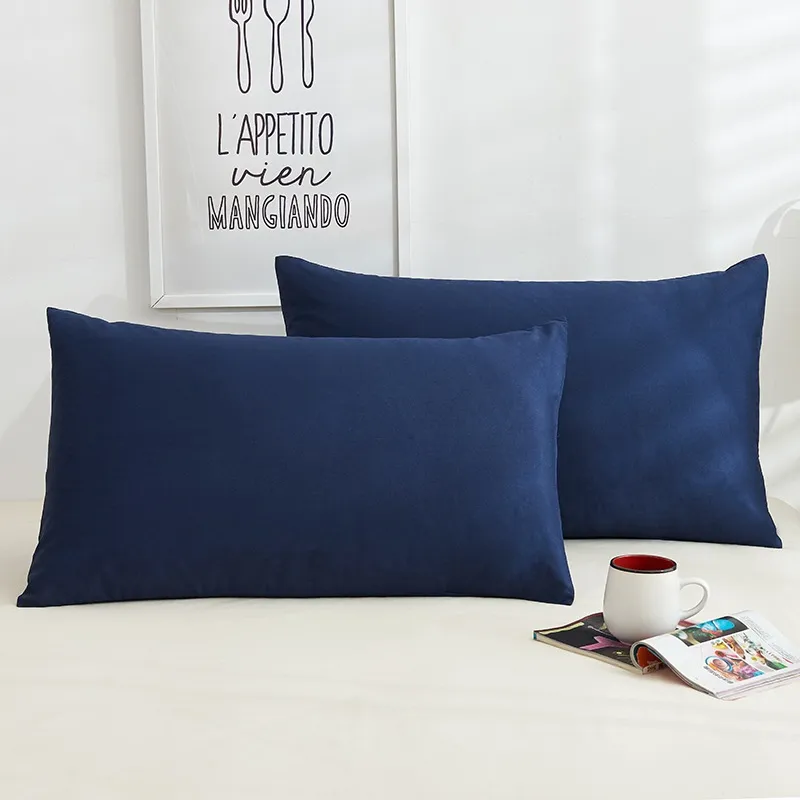 Pure Color Cotton Pillowcases A Pair Of Hotel Hotel Cotton 48X74CM - Navy Blue