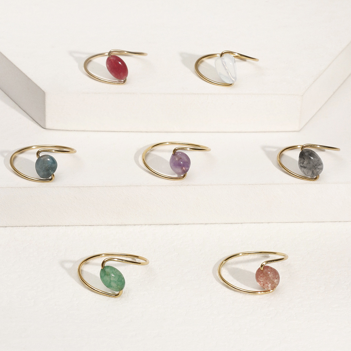 Natural Stone Ring With Simple Amethyst White Irregular Shape