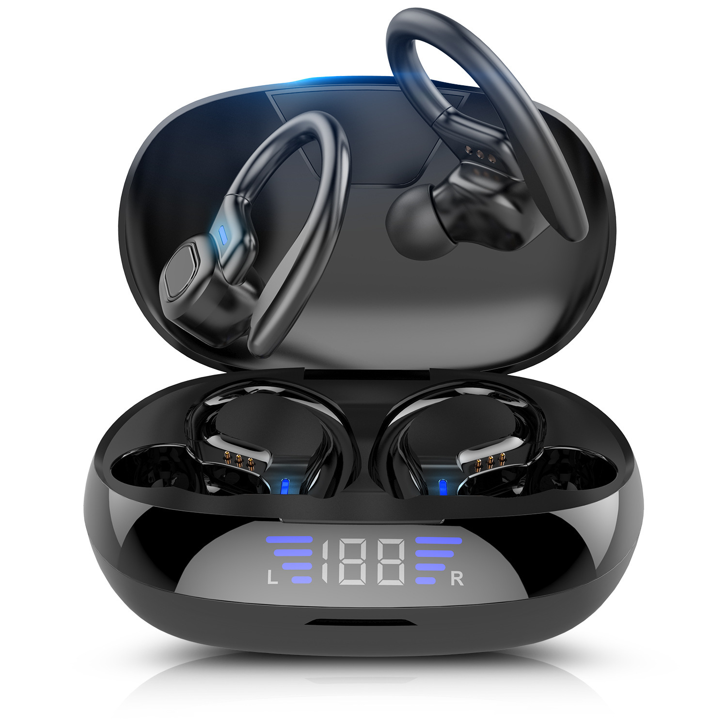 Bluetooth Headset Binaural Ear Hook Touch Headset With LED True Digital - Image 2