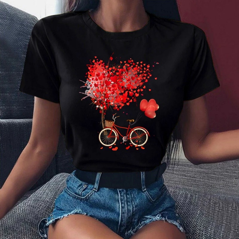 Title 11, Summer New Fashion Red Love Bicycle Printing La...