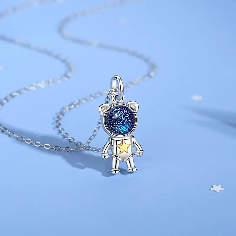 Space Bear Couple Necklace Sterling Silver For Men And Women