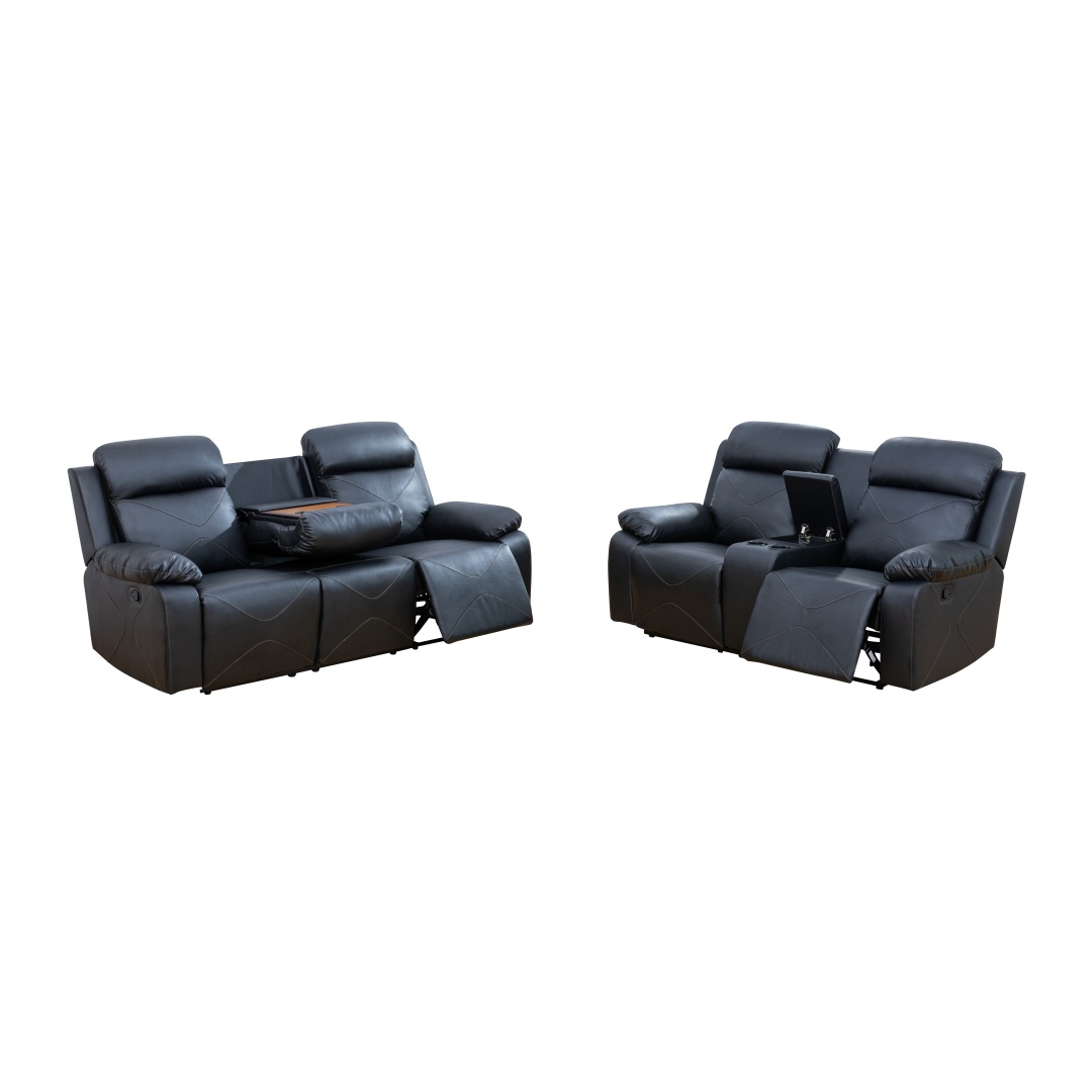 Pickup Only--Black Breathing Leather 3-Piece Couch Living Room Sofa Set