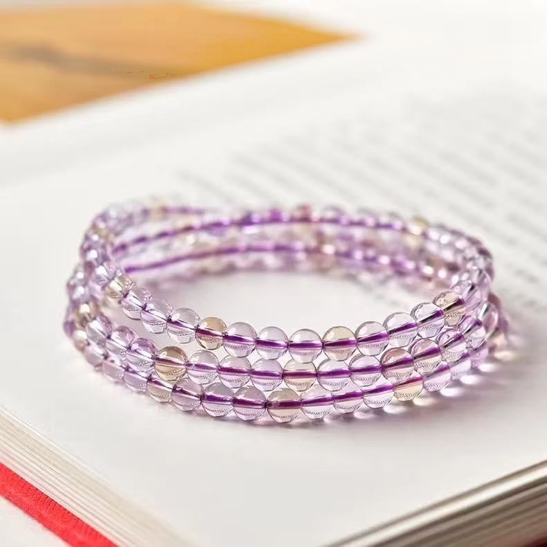 Natural Ametrine Bracelet Two Tone Round Beaded Chain Energy Jewelry For Women