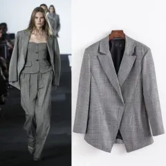 Women's Fashion Dark Button Black And White Plaid Small Suit Jacket - Plaid - View 1