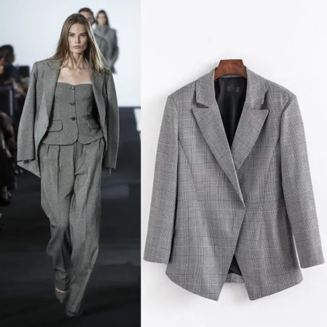Women's Fashion Dark Button Black And White Plaid Small Suit Jacket Plaid - Shop at LoveMi