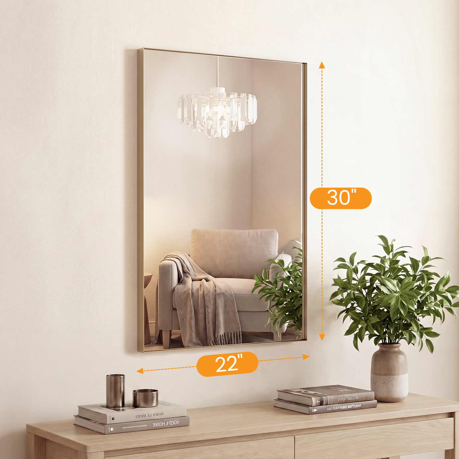 Bathroom Mirror, With Brushed Aluminum Frame, Rectangular Design, Square Corners At All Four Sides, Suitable For Wall Decoration In Home. image 15