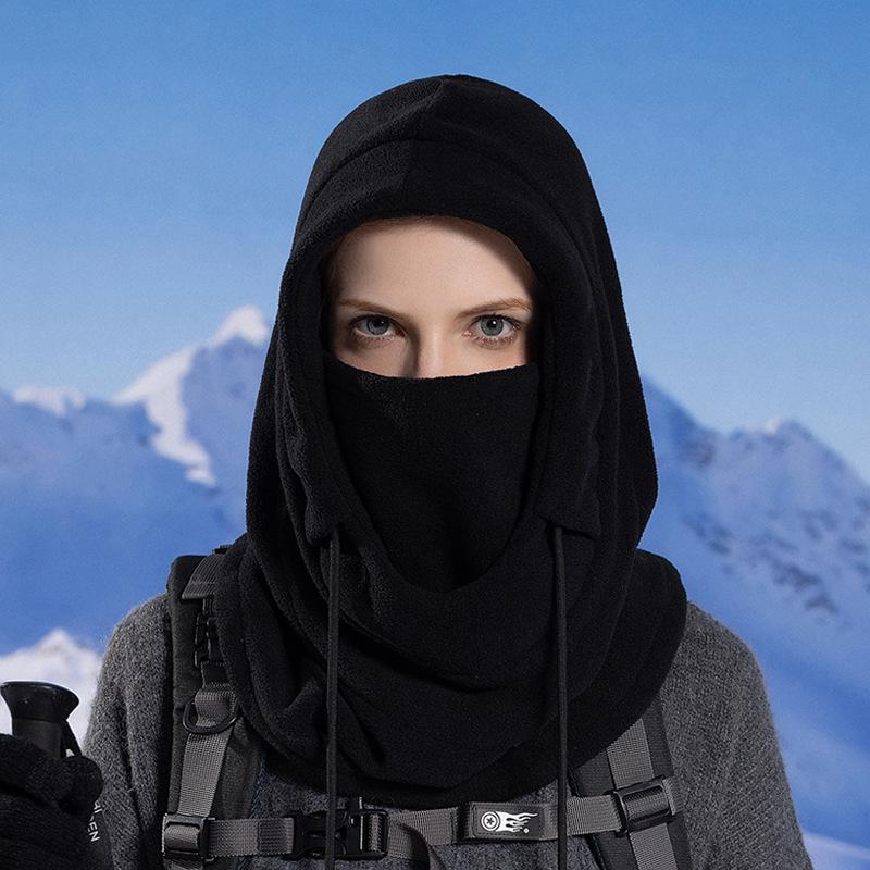 Mens Winter Thermal Fleece Balaclava Hat Motorcycle Neck Warmer Hood Face Mask--Black