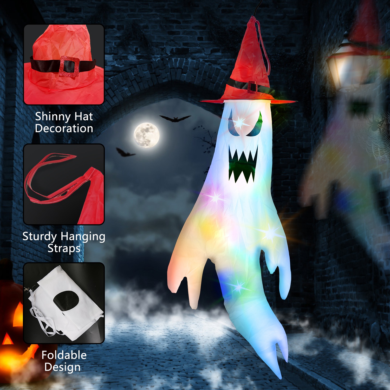Halloween Ghosts Windsocks With Led Lights For Outdoor Garden_voghion.com