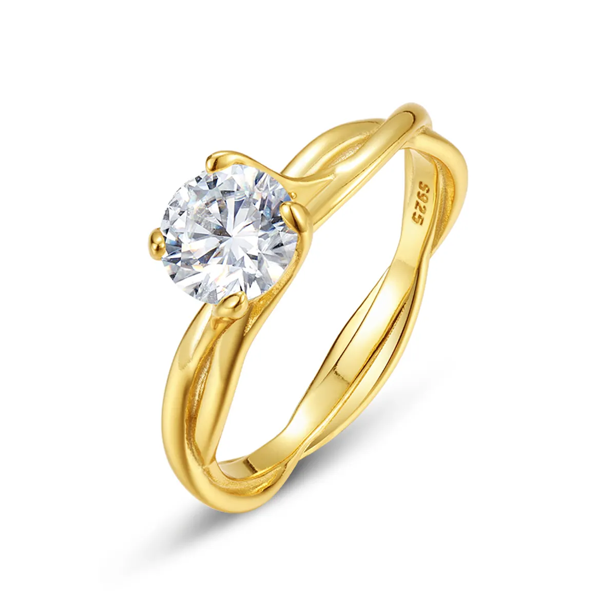 S925 Silver Gold Plated 6.5mm Moissanite Ring