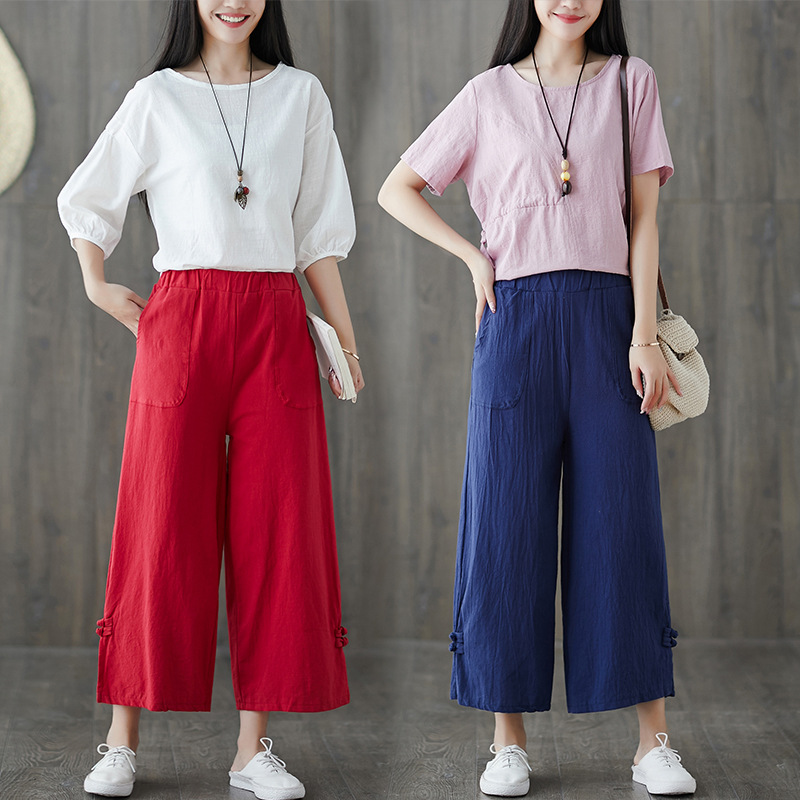 Title 1, Ethnic style retro cross-leg wide-leg pants