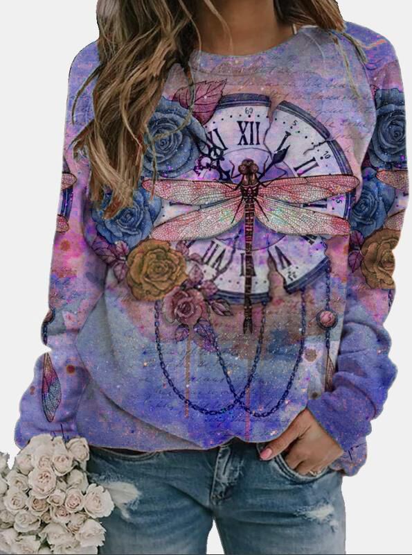 Title 5, Dandelion Print Long Sleeve O-Neck Ladies T-shirt