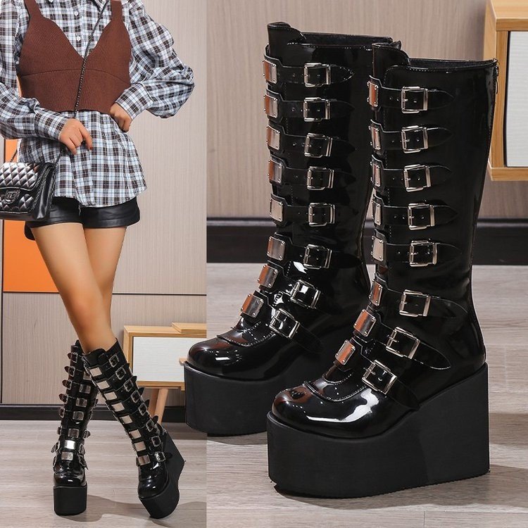 Title 3, Botas femininas plus size com salto alto plataf...