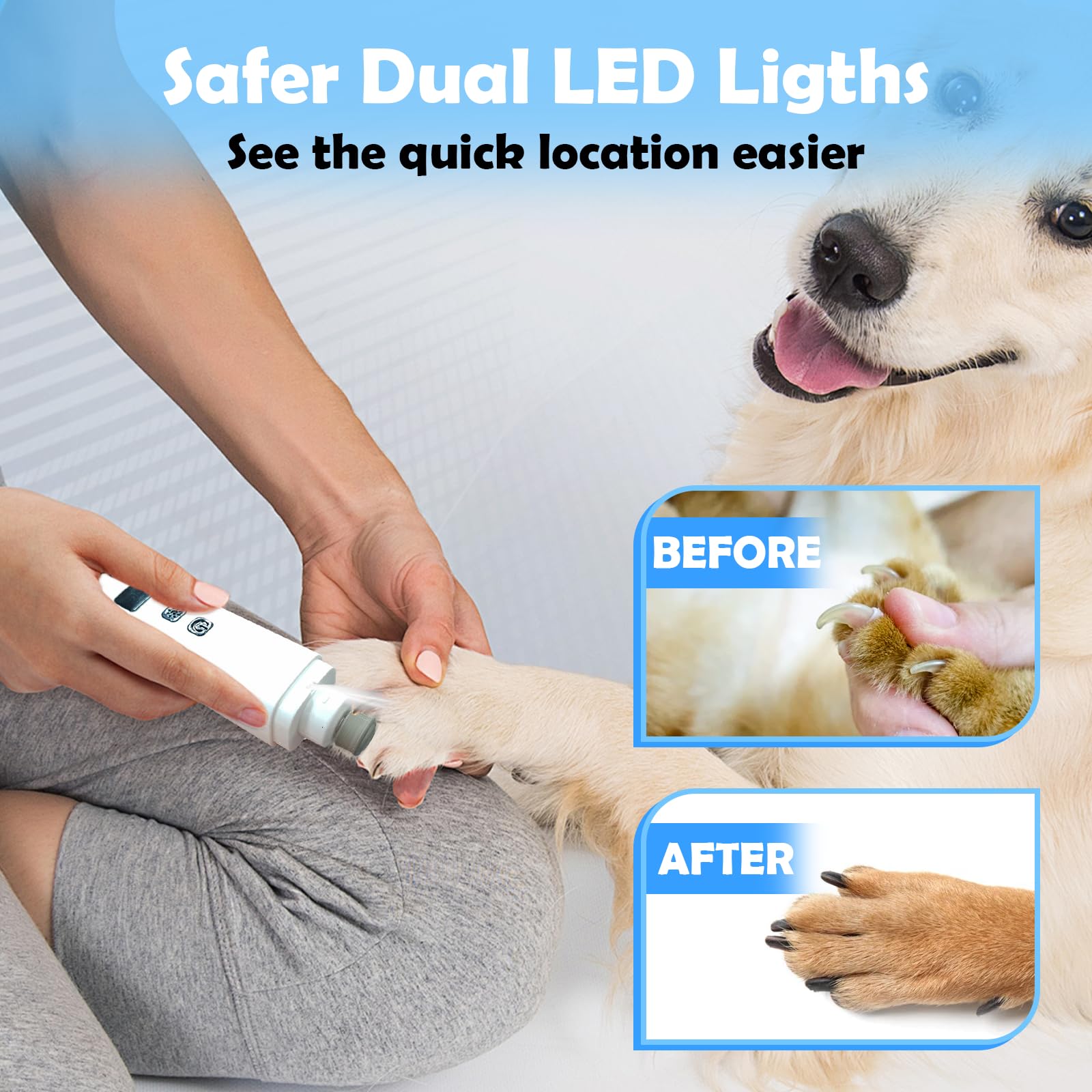 Dog Nail Grinder, Electric Pet Nail Grinder With 2 Speed Digital USB Rechargeable Dog Nail Trimmer Nail Claw Clippers With LED Lighting Quiet Paws Grooming For Medium Small Dogs Pet detail photo 4