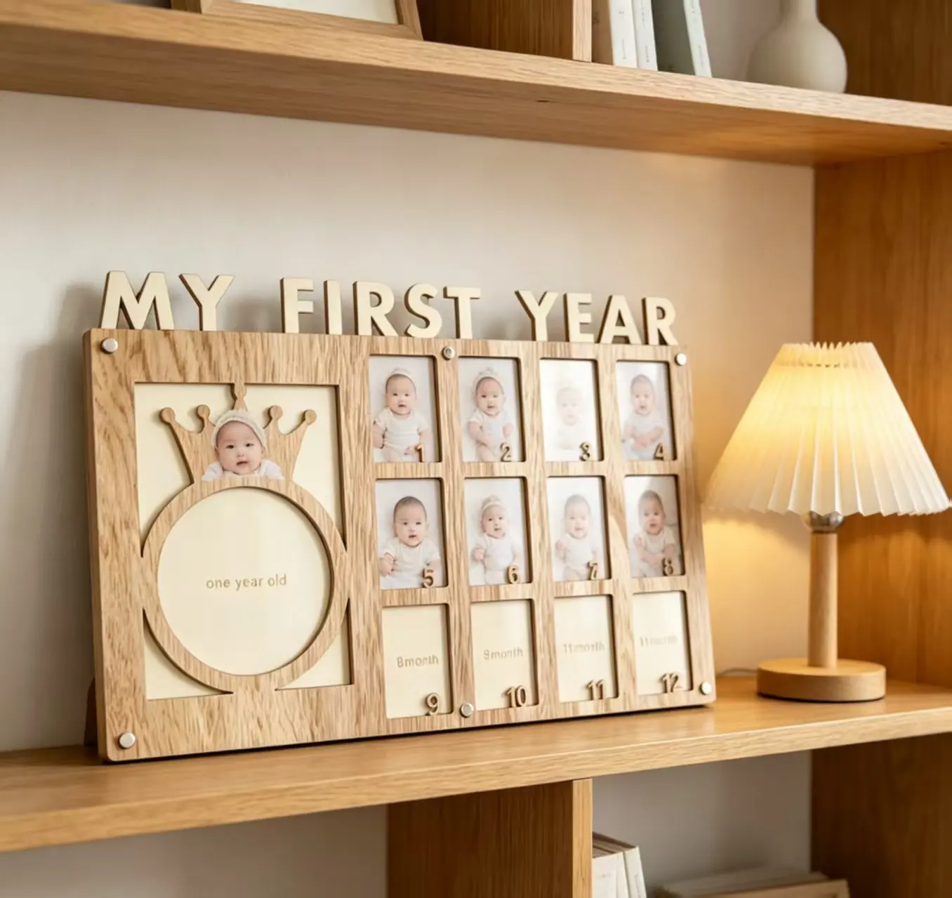 Wooden Baby First Year Photo Frame, 12 Months Milestone Picture Frame, Newborn Keepsake Photo Display