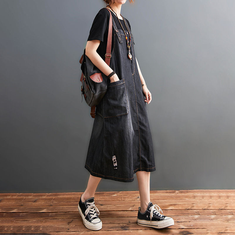 Retro Loose Ripped Dress Slimming Denim Skirt