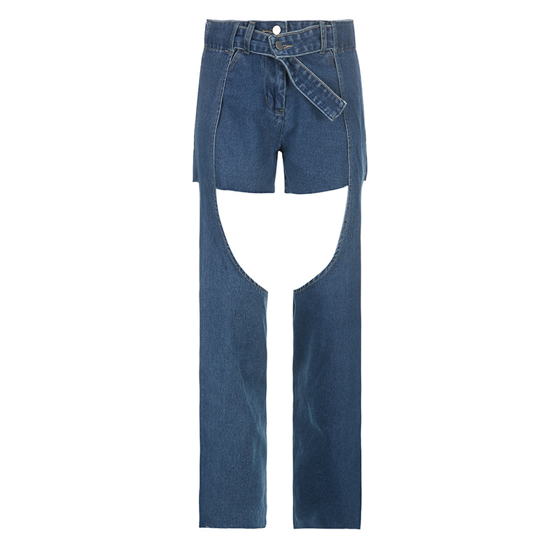 Title 2, Design Sense Irregular Hollow Straight Jeans