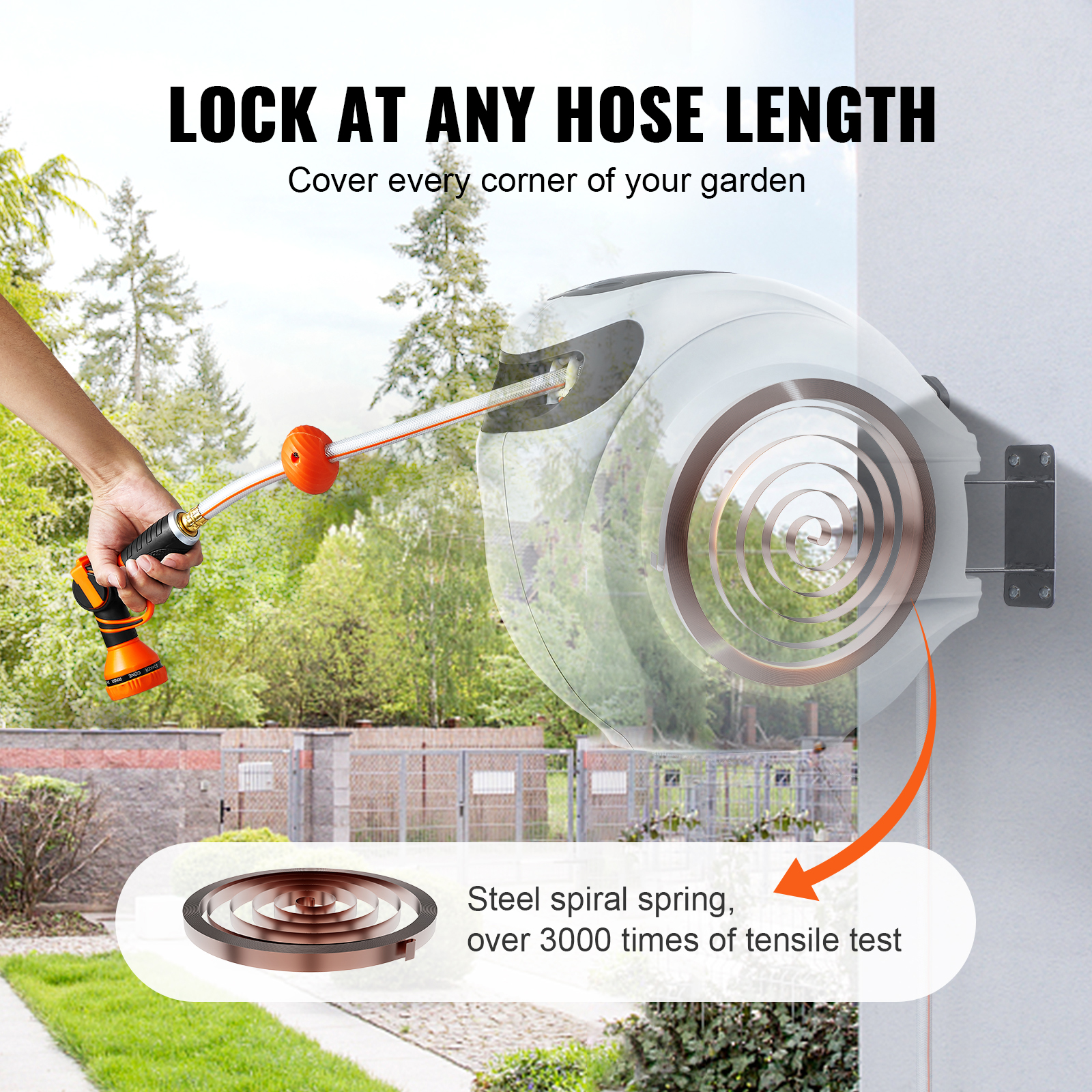 VEVOR Retractable Hose Reel Water Hose Reel 130inch Swivel Wall-Mounted image 5