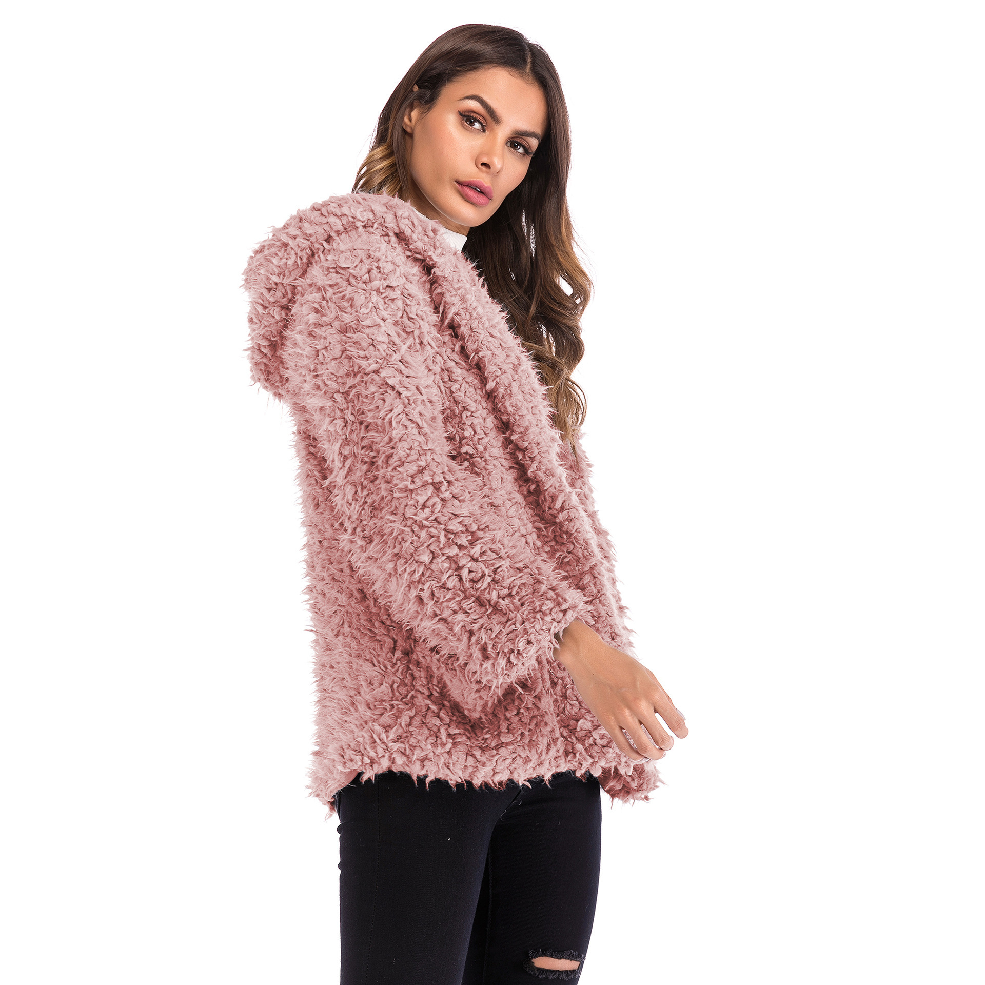 New Solid Color Casual Plush Hooded Jacket