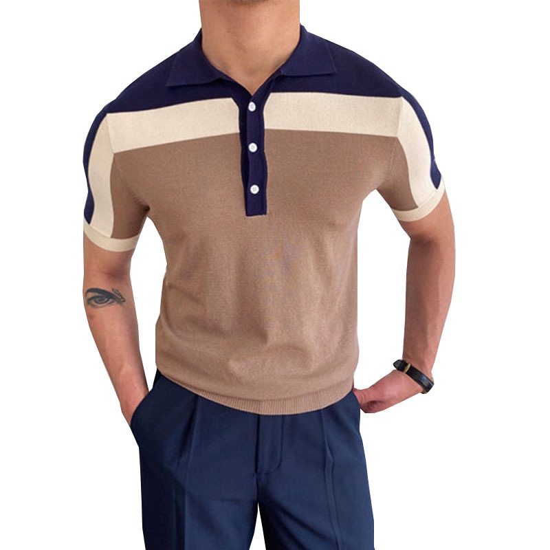 Fashion Patchwork Knitwear Short Sleeve Contrast Color