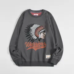 Vintage Print Loose Crew Neck Cotton Terry Sweatshirt - Grey - View 1