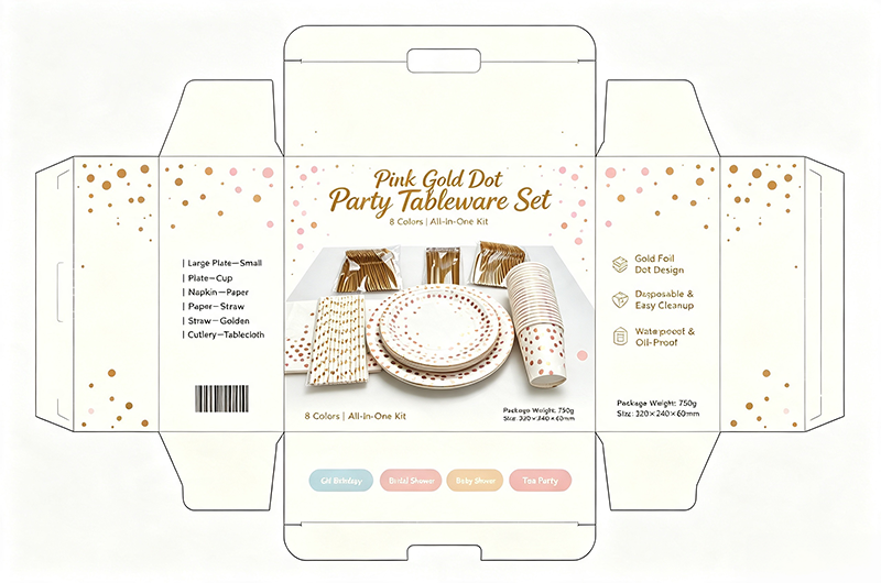 Disposable Gold Dot Party Tableware Set, Paper Plates Cups Napkins Straws Golden Cutlery Tablecloth, All In One Party Supplies For Birthday Baby Shower Wedding Picnic, 8 Colors Available - image 4