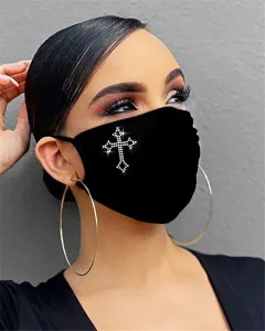 Riding Mask Cotton Dustproof Black Fashion Flashing Diamonds With Rhinestones - Cross - View 1