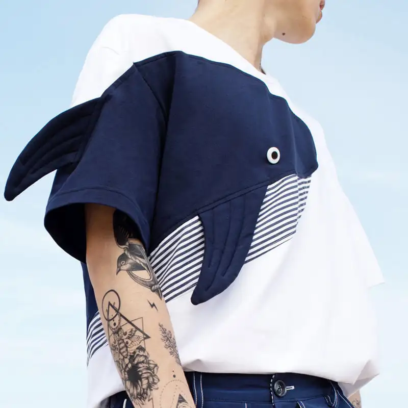 Cotton Three-dimensional Blue Whale Men's Short Sleeve