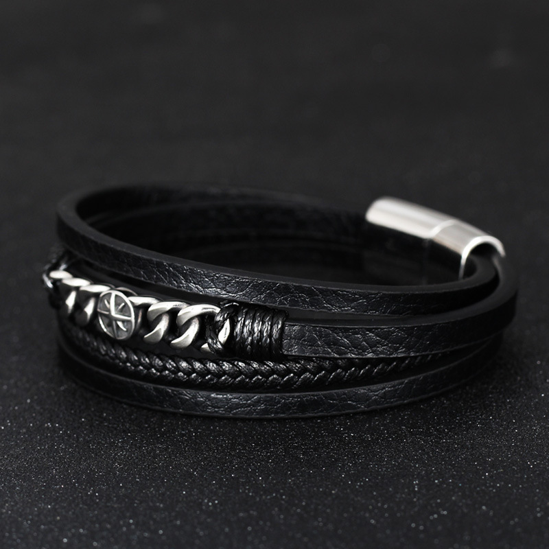 Heraldic Bracelet Multilayer Woven Leather Bracelet Personalized Titanium Steel Bracelet