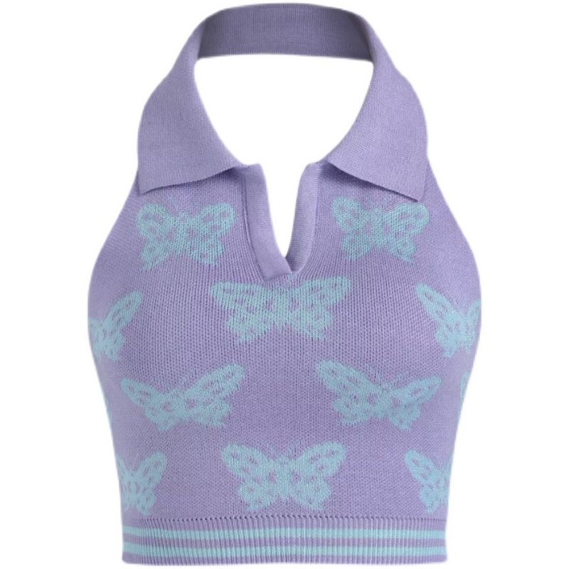Women's Fashion Butterfly Print Purple Pullover Tank Top