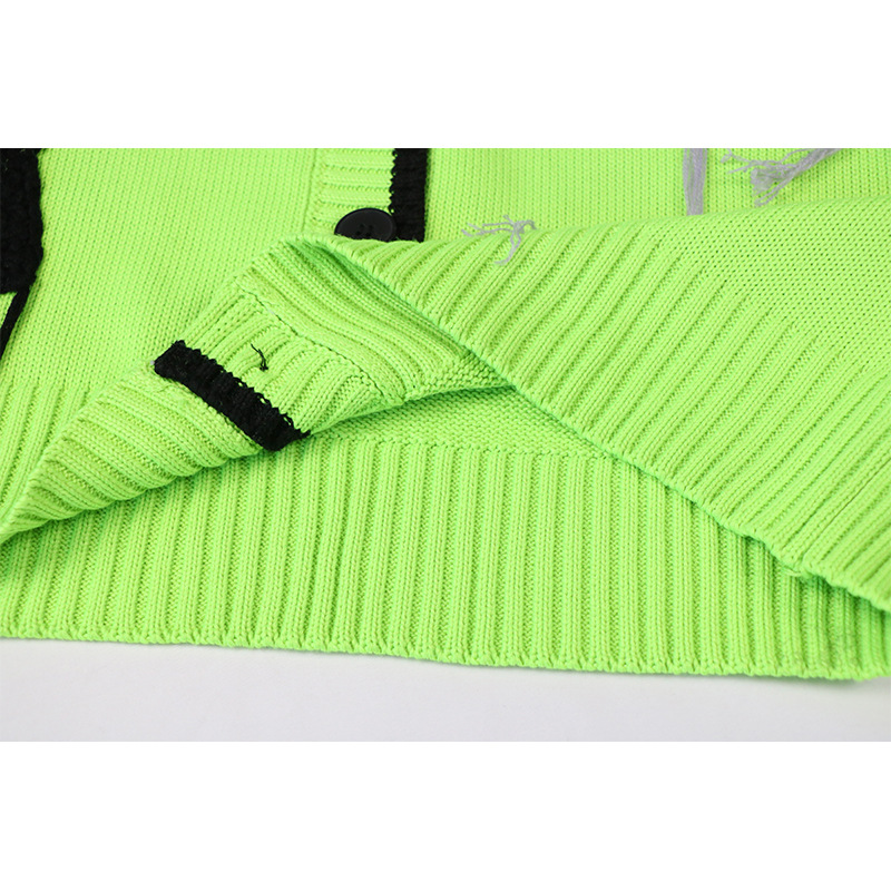 New Loose French V-neck Knitted Cardigan Women Cartoon Embroidery